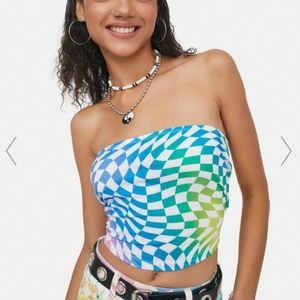 Dolls Kill Rainbow Checkered Tube Top (S) 🌈+🏁= 😍